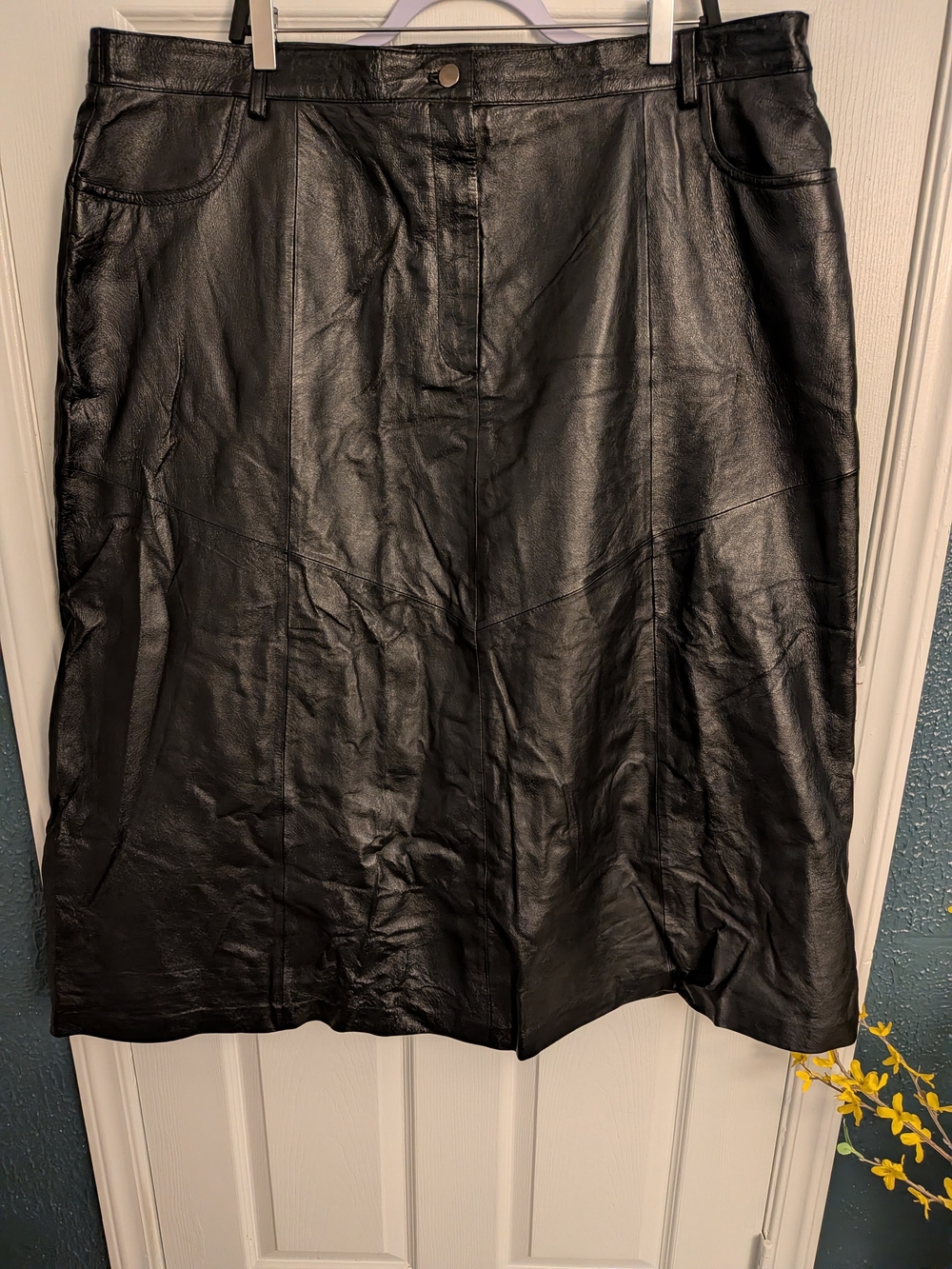 Bagatelle Vintage Black Genuine Leather A-Line Midi Skirt Fully Lined Plus 26W